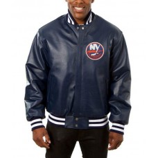 New York Islanders Varsity Navy Blue Leather Jacket